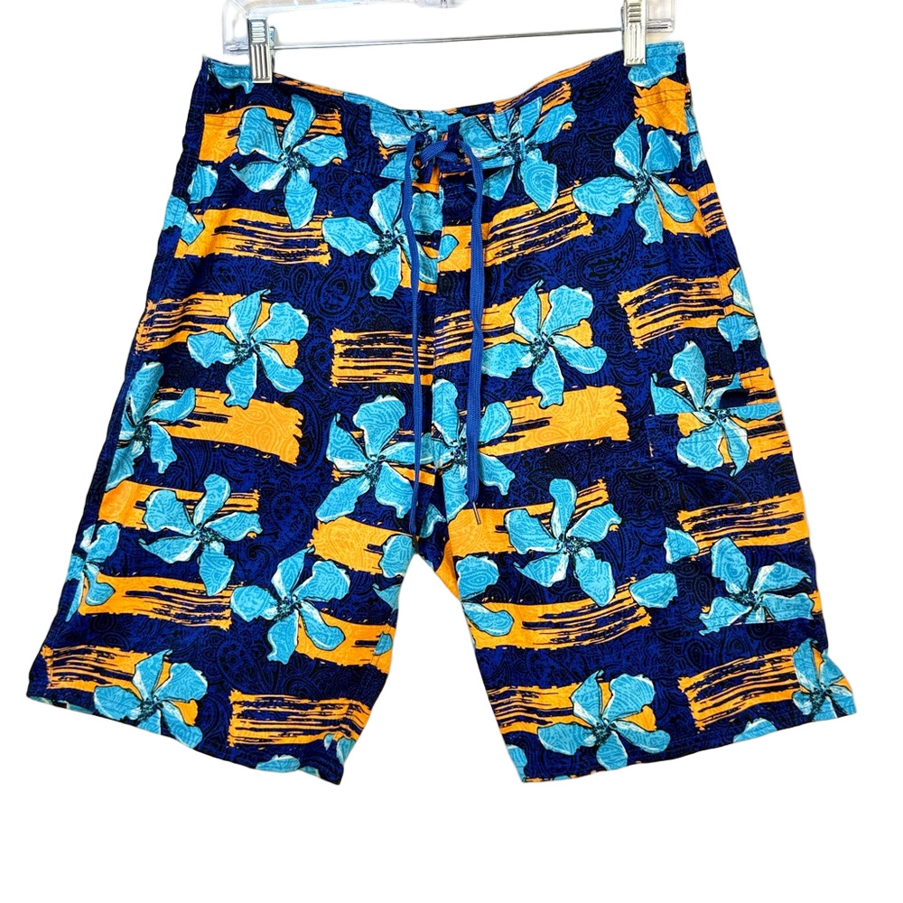 Blue & Orange Hawaiian Tropical Men's Size 30‎ Board Shorts